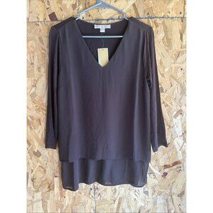 Women's NWT Michael Kors Brown 3/4 Sleeve Layered-Look Blouse Top Size S